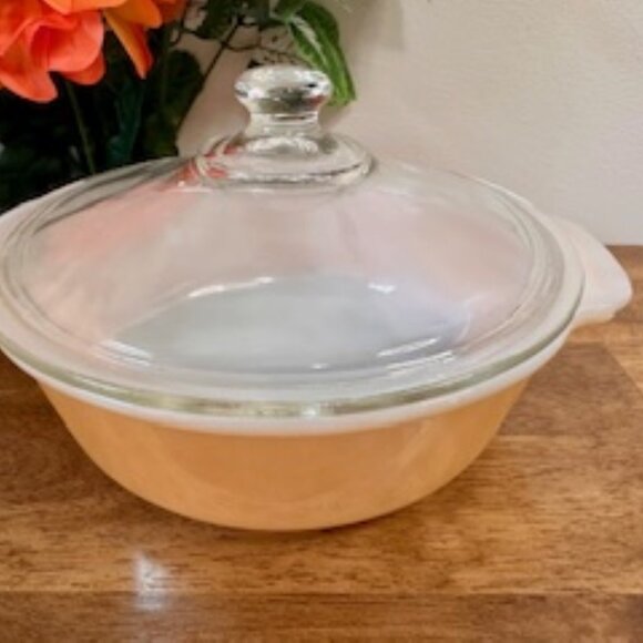 Fire King Peach Lustre Copper Tint Casserole Dish with Lid Vintage Anchor Hockin - Picture 3 of 7